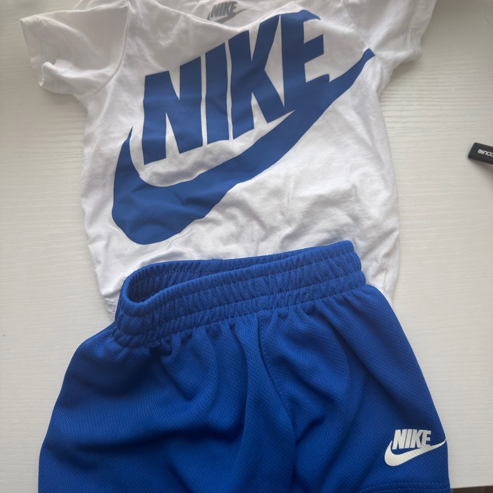 Nike White T-Shirt with Blue Logo and Royal Blue Shorts